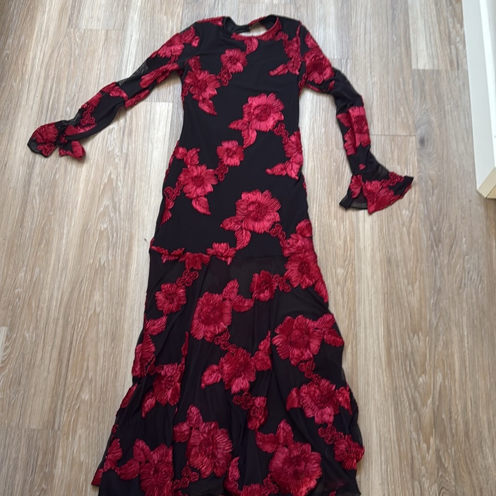 Anewsta Elegant Black and Red Floral Dress - Picture 12 of 14